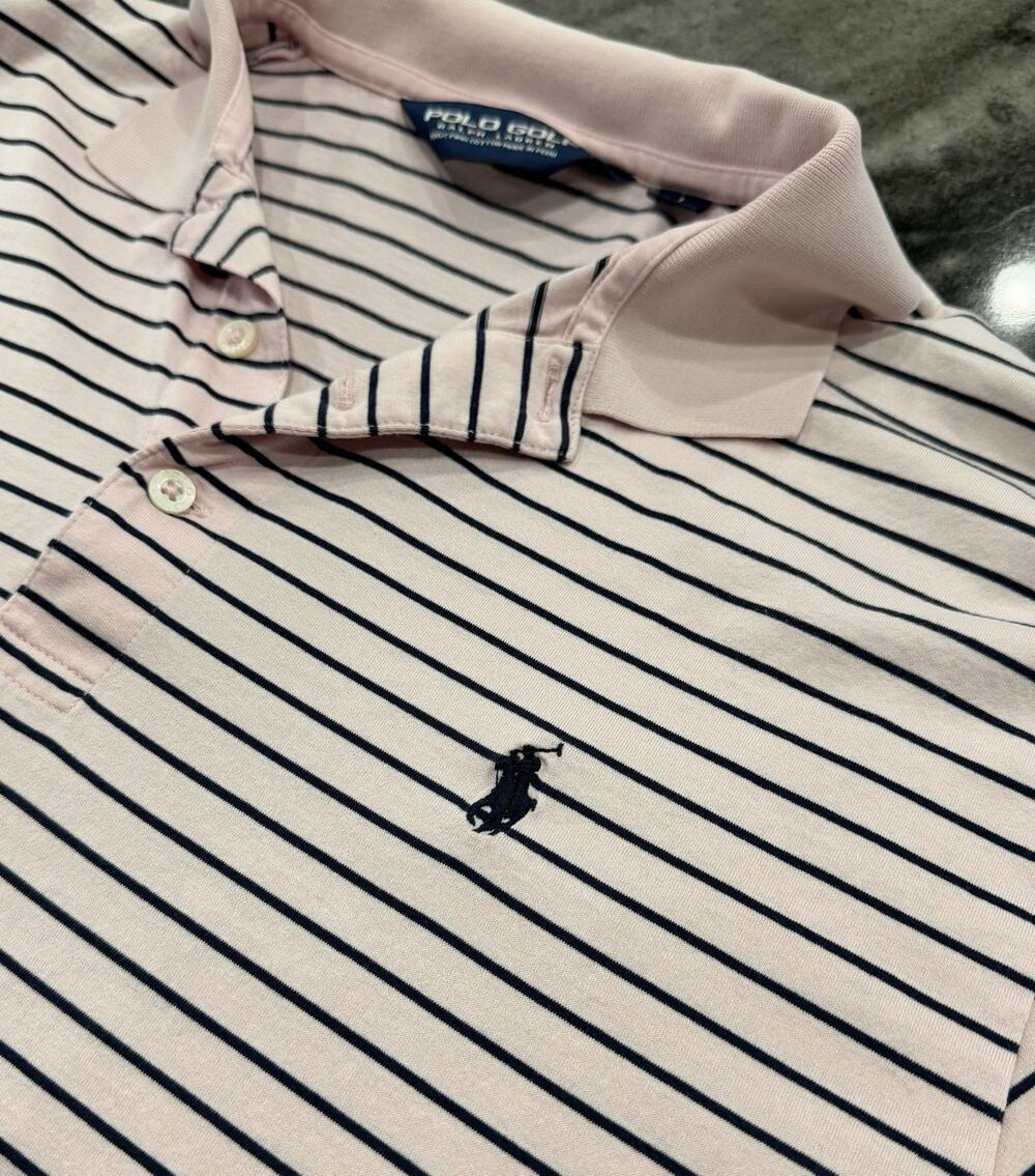 Polo Golf Ralph Lauren Polo Shirt Mens Large Pink Striped Pony Logo Golf